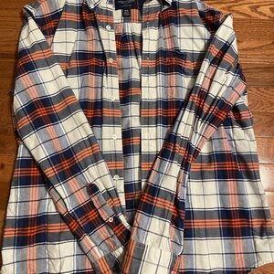 American Eagle Outfitters Blue and Orange Plaid Shirt